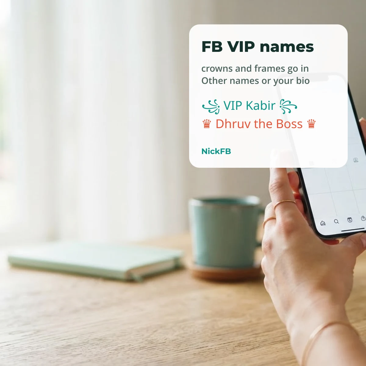 FB VIP names with crown and frame symbols for your bio and Other names