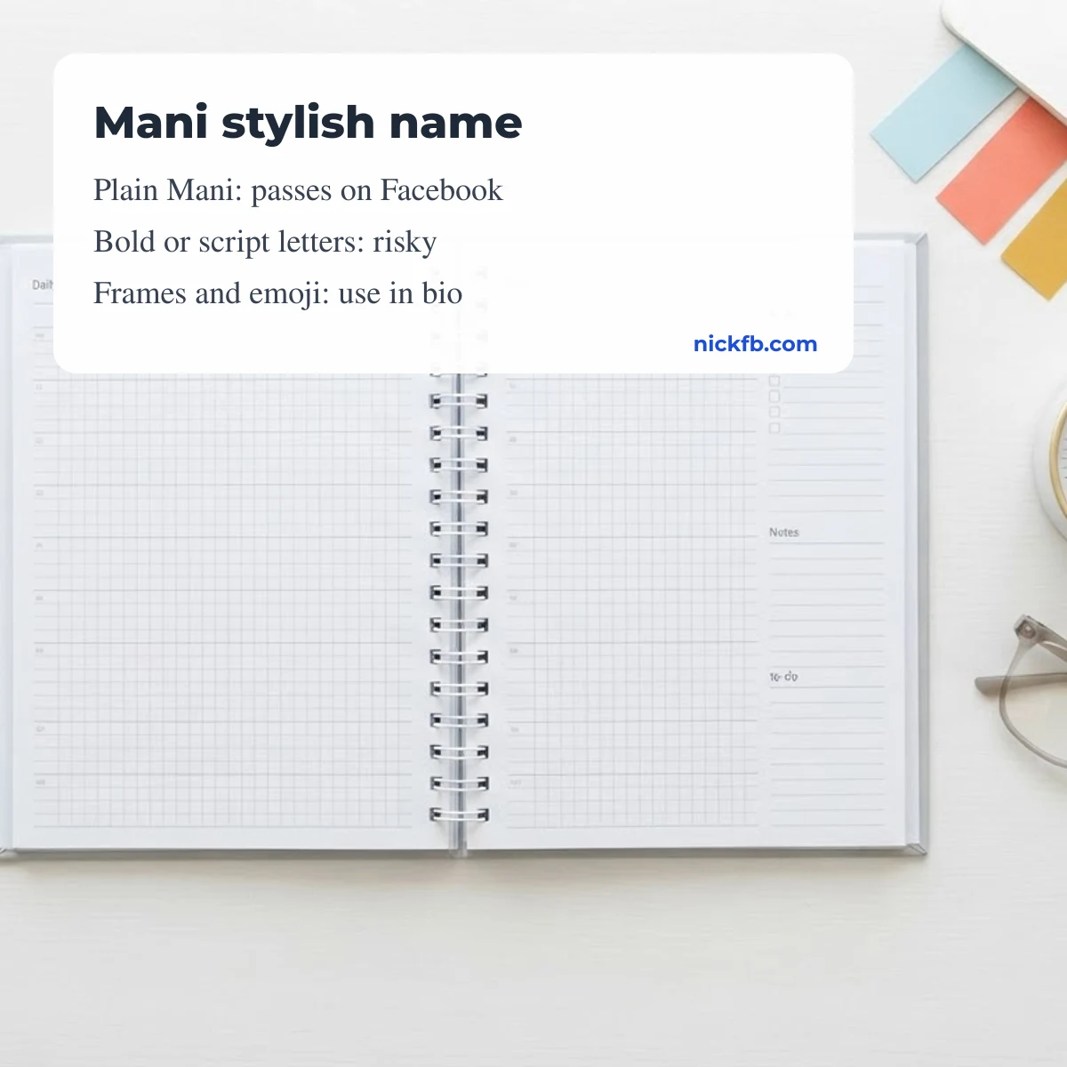 Mani stylish name for Facebook: passes, risky and rejected styles