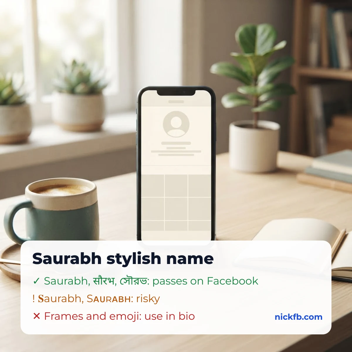 Saurabh stylish name for Facebook: passes, risky and rejected styles
